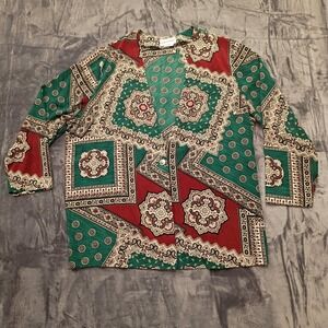 Graver Studio Women's 2X Paisley Print Button Front Cardigan Top Made in USA
